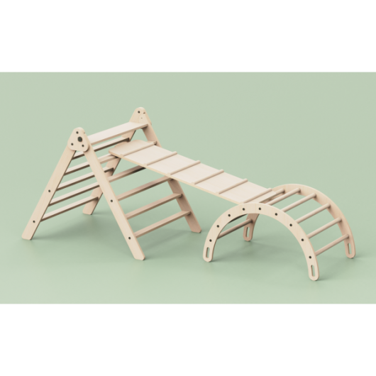 Pikko set triangle pliable pikler + toboggan/escalade - Naturel