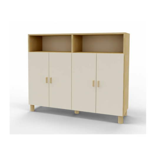 Meuble 4 portes - 2 compartiments ouverts - Bouleau