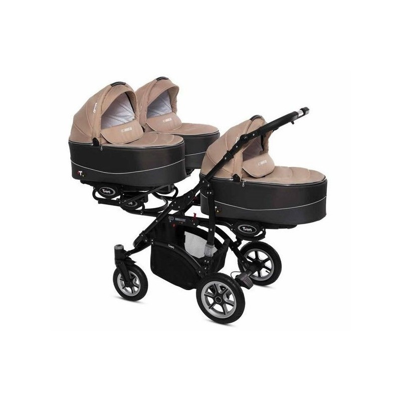 Poussette Triple Trippy Premium Beige - 3 hamacs + 3 couffins + 3 sièges  auto - Trippy - Cabriole bébé