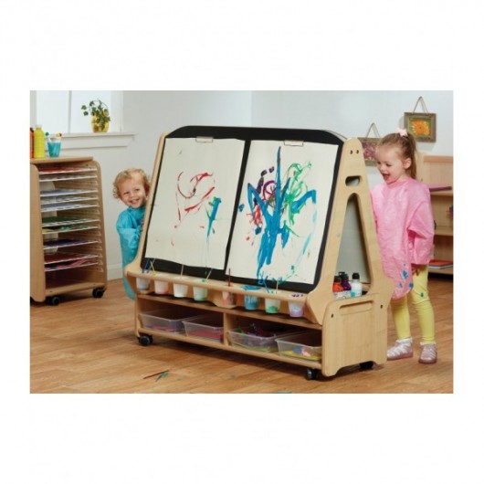 CHEVALET MOBILE TABLEAU BLANC/CRAIE DOUBLE FACE -4 POSTES