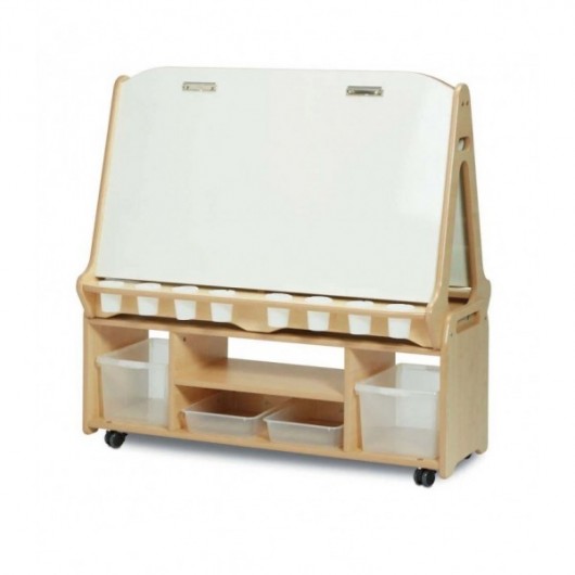 CHEVALET MOBILE TABLEAU BLANC DOUBLE FACE - 4 POSTES MATERNELLE