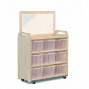 ÉTAGÈRE MOBILE AVEC MIROIRET 9 BACS TRANSPARENTS