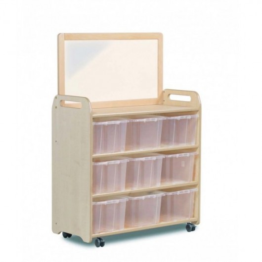 ÉTAGÈRE MOBILE AVEC MIROIRET 9 BACS TRANSPARENTS