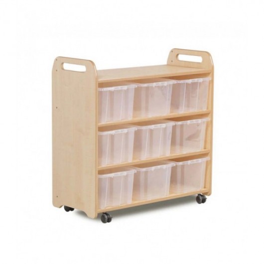 ÉTAGÈRE MOBILE AVEC DOS MIROIR ET 9 BACS TRANSPARENTS