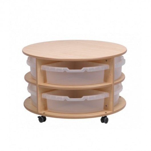 TABLE DE JEU MOBILE CIRCULAIRE 2 ÉTAGES AVEC 8 BACS TRANSPARENTS