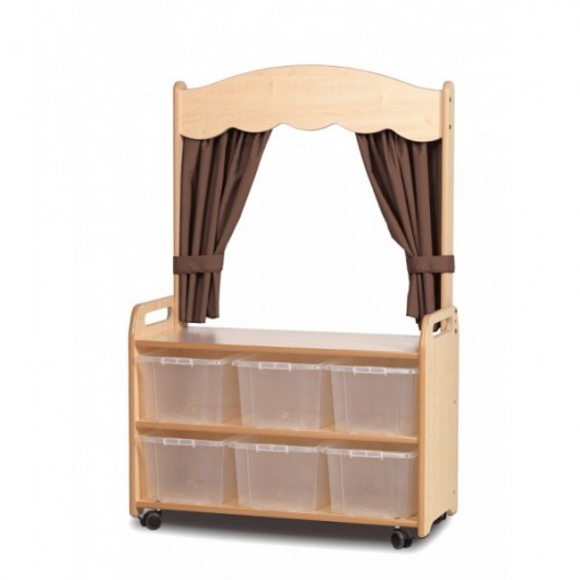 GRANDE UNITÉ MOBILE AVEC MODULE THÉÂTRE + 6 BACS TRANSPARENTS ET RIDEAUX TAUPE