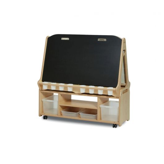 CHEVALET MOBILE TABLEAU BLANC/ NOIR DOUBLE FACE - 4 POSTES MATERNELLE