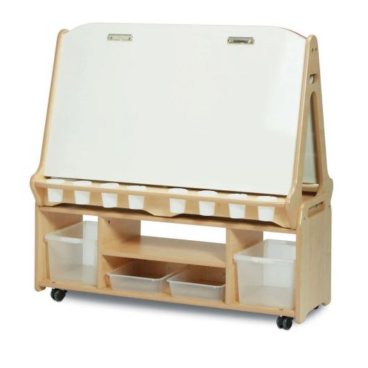 CHEVALET MOBILE TABLEAU BLANC/ NOIR DOUBLE FACE - 4 POSTES MATERNELLE