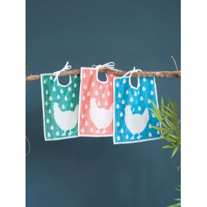 LOT DE 12 Bavoirs à lacettes - 30 x 40 cm - Poule