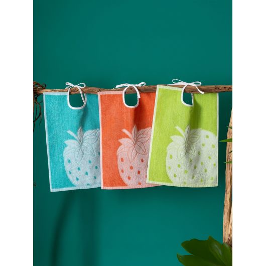 LOT DE 12 Bavoirs à lacettes - 30 x 45 cm - Fraise