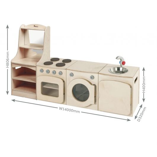 SET DE 4 ÉLÉMENTS - CUISINIÈRE, ÉVIER, LAVE-LINGE, COMMODE DE RANGEMENT (H400MM)