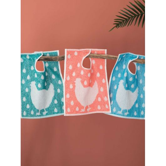 LOT DE 12 Bavoirs à pressions - 30 x 40 cm - Poule