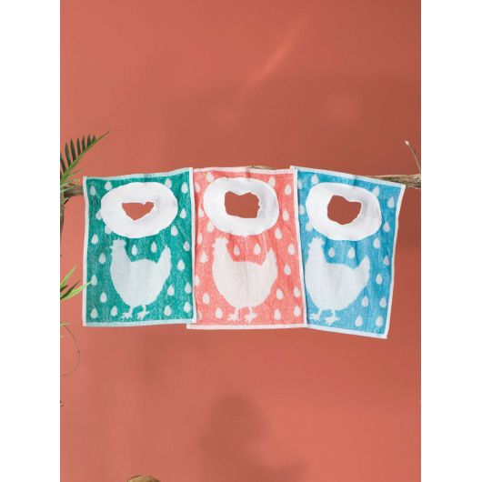 LOT DE 12 Bavoirs bord côte - 30 x 40 cm - Poule