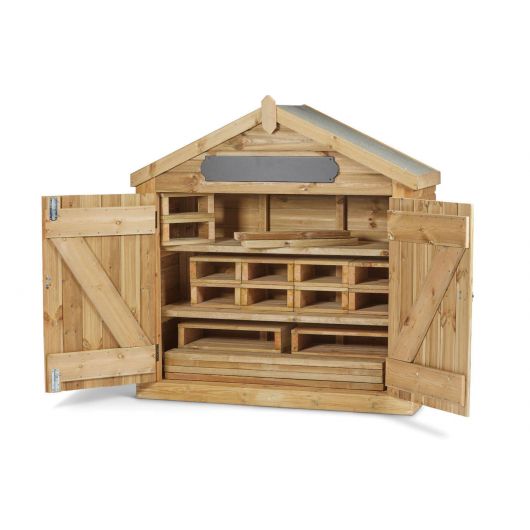 Abri de rangement avec jeu de blocs de construction en bois