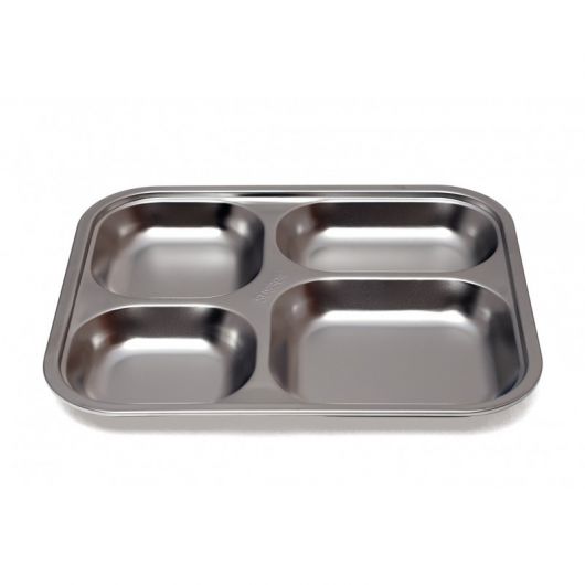 LOT DE 12 - PLATEAU 4 COMPARTIMENTS - INOX L.25 x l.20.5 x h.2.5 cm