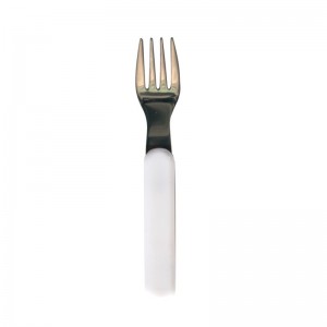 LOT DE 12 - FOURCHETTE - INOX MANCHE BLANC L.14.5 x l.2.3 x h.0.8 cm