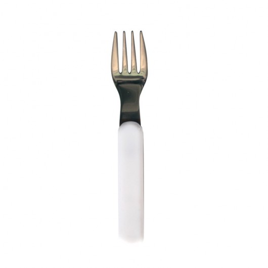 LOT DE 12 - FOURCHETTE - INOX MANCHE BLANC L.14.5 x l.2.3 x h.0.8 cm