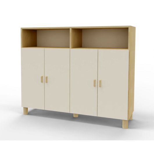 Meuble 4 portes - 2 compartiments ouverts - Bouleau