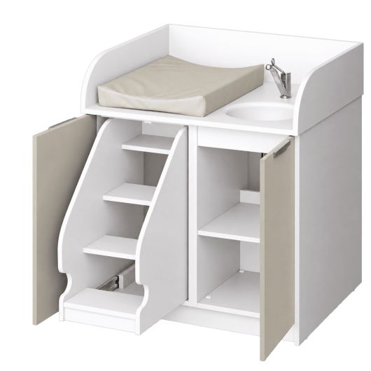 Plan de change compact 1 poste avec vasque et escalier coulissant - L95 cm