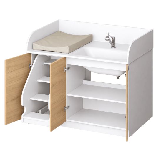 Plan de change 1 poste avec baignoire et escalier coulissant -L130 cm