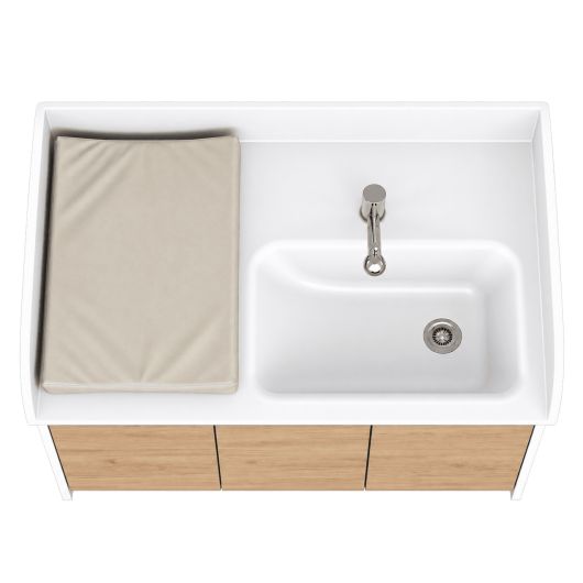 Plan de change 1 poste avec baignoire et escalier coulissant -L130 cm