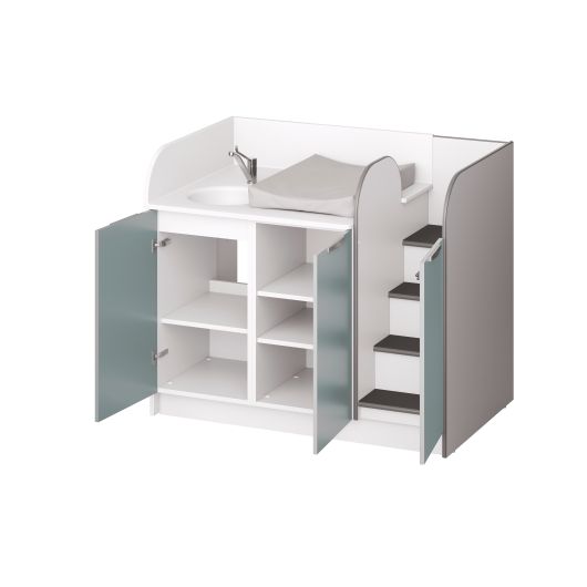 Plan de change 1 poste avec vasque et escalier fixe -L133 cm
