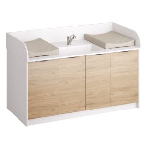 Plan de change 2 postes avec baignoire et escalier coulissant - L175 cm