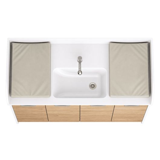 Plan de change 2 postes avec baignoire et escalier coulissant - L175 cm