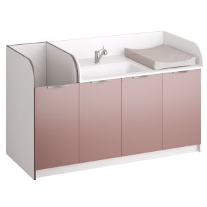 Plan de change 1 poste avec baignoire, escalier coulissant et change debout-L183 cm