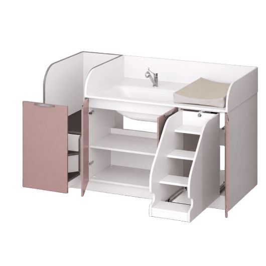 Plan de change 1 poste avec baignoire, escalier coulissant et change debout-L183 cm