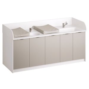 Plan de change 2 postes escalier coulissant central avec baignoire et vasque -L220 cm